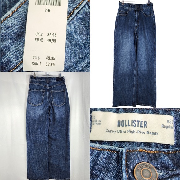 Hollister Denim - NWT Hollister Curvy Ultra High Rise Baggy Jeans Women w26 2R Wide Leg Streetwear